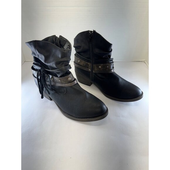 Maurices Womens 9M Black Ankle Boots With Decorative Straps & Zipper Closure - Picture 1 of 16